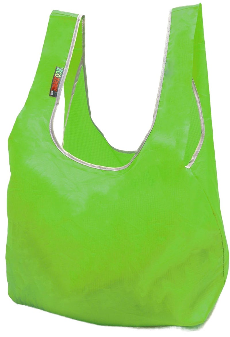 EcoJeannie Ripstop Nylon Foldable Reusable Bag LightweightGrocery Shopping Tote Bag with Builtin Pouch RB0003 Green