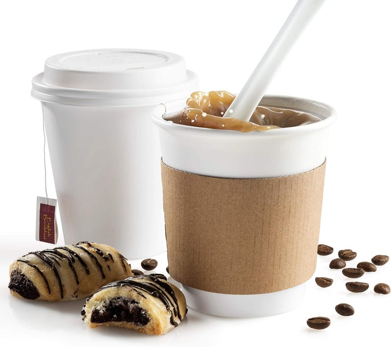 NYHI 200 Pack 8 oz White Paper Disposable Coffee Cups with Lids and Sleeves Hot Cold Beverage Drinking Cup for Water Juice Espresso Tea Ideal for Water Coolers Party - Image 3