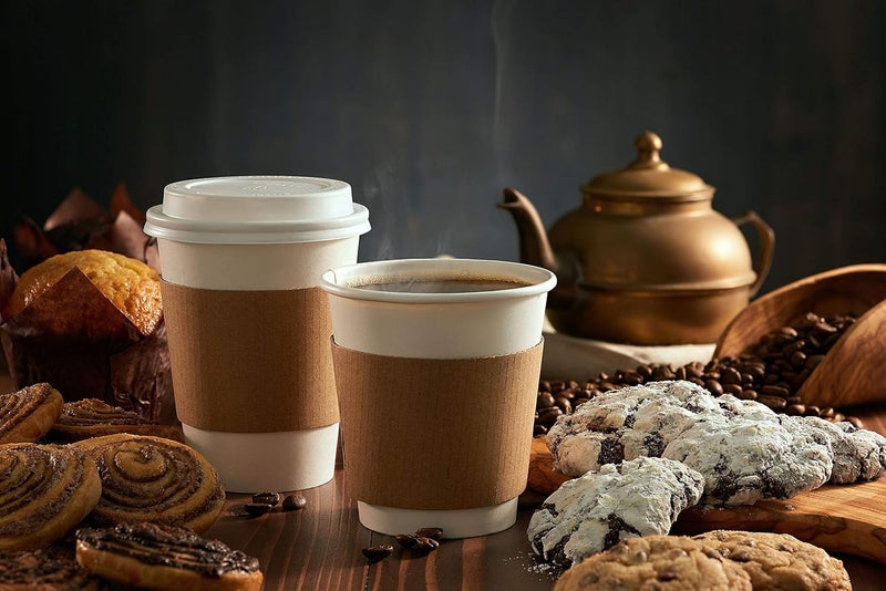 NYHI 200 Pack 8 oz White Paper Disposable Coffee Cups with Lids and Sleeves Hot Cold Beverage Drinking Cup for Water Juice Espresso Tea Ideal for Water Coolers Party - Image 4