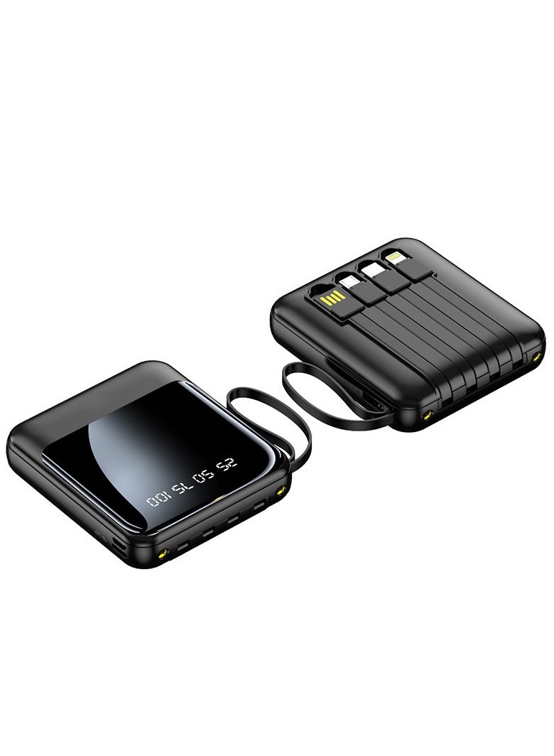 كنز شحن الشاشة الرقمية مضغوط ومحمول مع أربعة كبلات USB ، 10000 مللي أمبير ، مصدر طاقة محمول صغير عالمي لجميع الهواتف المحمولة والأجهزة اللوحية ، شاشة عرض رقمية كبيرة سوداء - Image 1