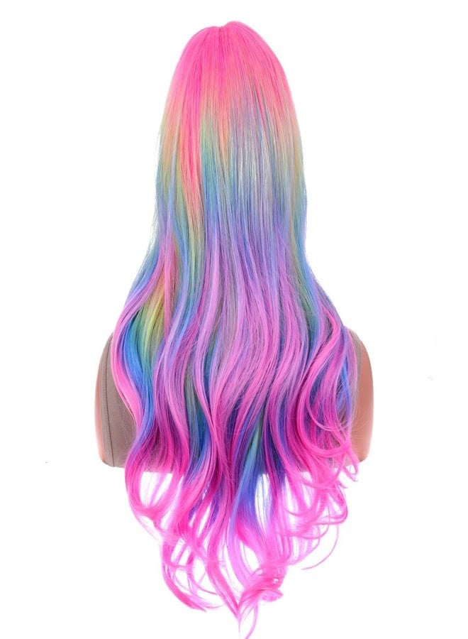 BERON Rainbow Ombre Wigs Long Wavy Wig for Women Colorful Ombre Curly Heat Resistant Synthetic Hair Wigs for Daily Use with Wig Cap - Image 4