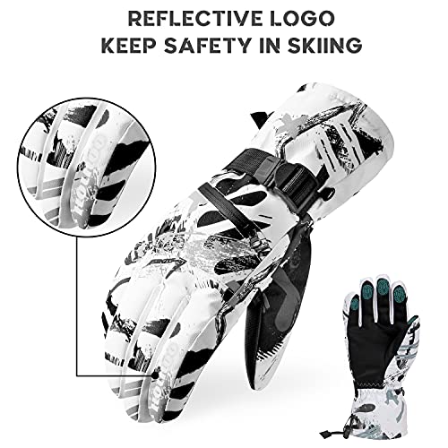HOIHOO Ski Gloves, Waterproof Snow Gloves -30℉ Winter Gloves for Cold Weather Touchscreen Snowboard Glove Warm for Men Women (White, Medium) - Image 3