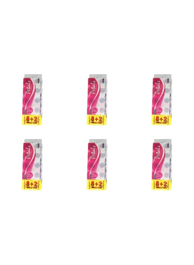 Petals ورق تواليت صحي بتلات بريميوم 2 طبقة بكميات كبيرة 8 + 2 لفة 400 ورقة - 6 عبوات - Image 2