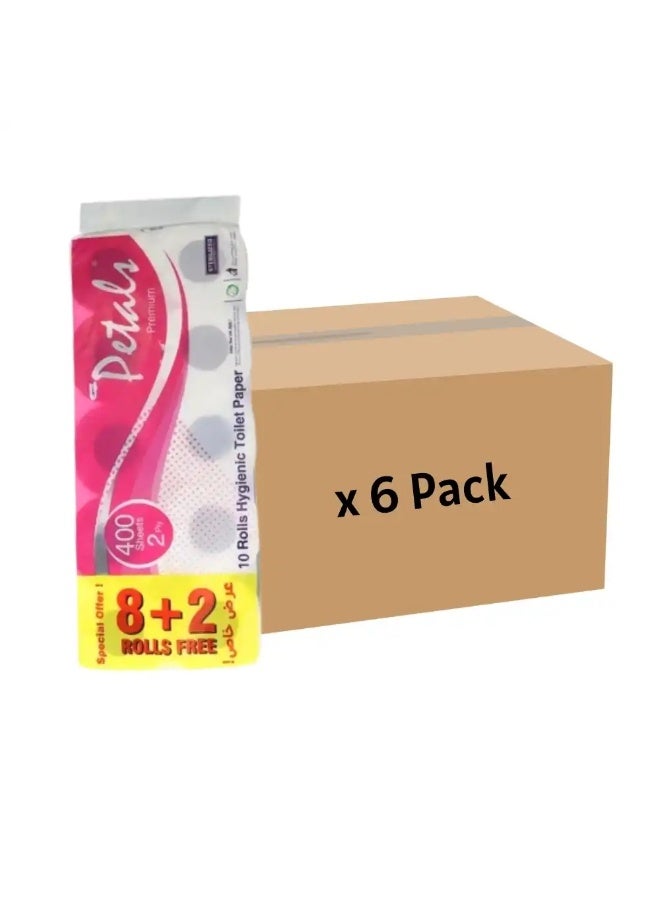 Petals ورق تواليت صحي بتلات بريميوم 2 طبقة بكميات كبيرة 8 + 2 لفة 400 ورقة - 6 عبوات - Image 1