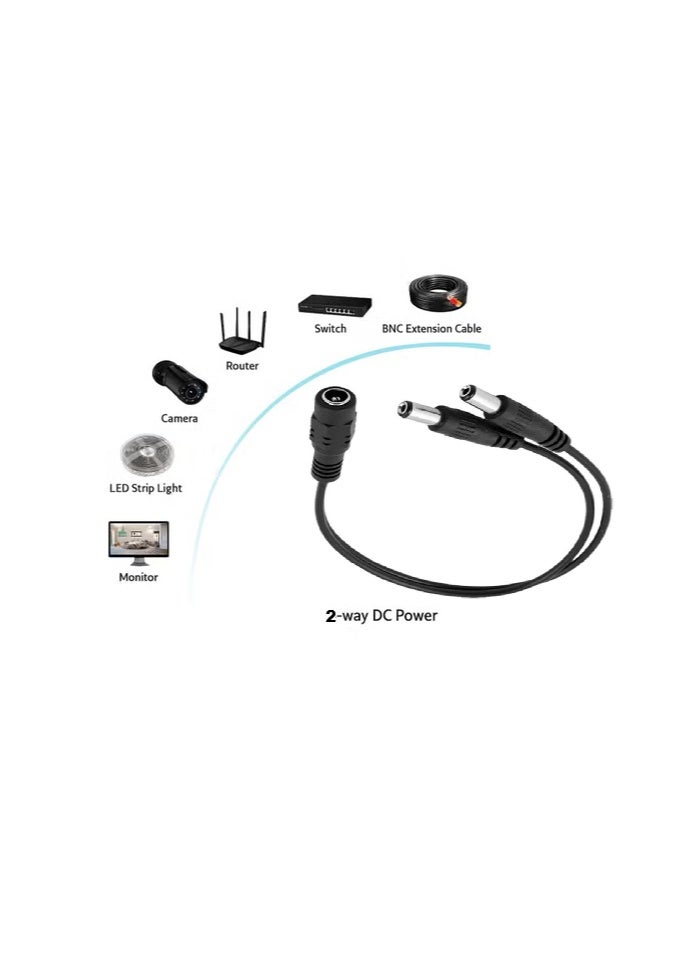 1 to 2 DC Power Splitter Cable – 5.5 x 2.1mm – 30cm – Female to Male – Black, 2 Pack - Image 2