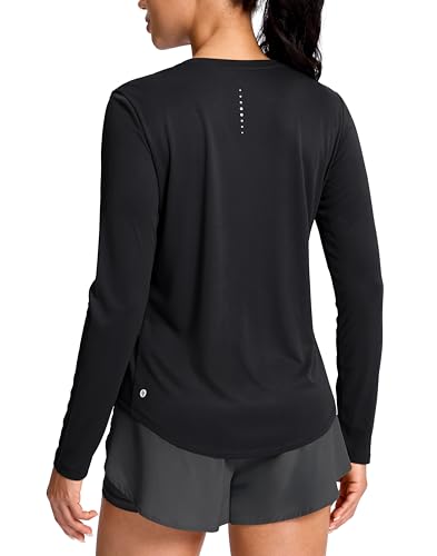 SANTINY Lightweight Long Sleeve Workout Tops for Women Breathable Yoga Gym Athletic Running Hiking Top UPF 50 Sun Shirts Black_L - Image 1