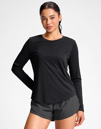 SANTINY Lightweight Long Sleeve Workout Tops for Women Breathable Yoga Gym Athletic Running Hiking Top UPF 50 Sun Shirts Black_L - Image 3