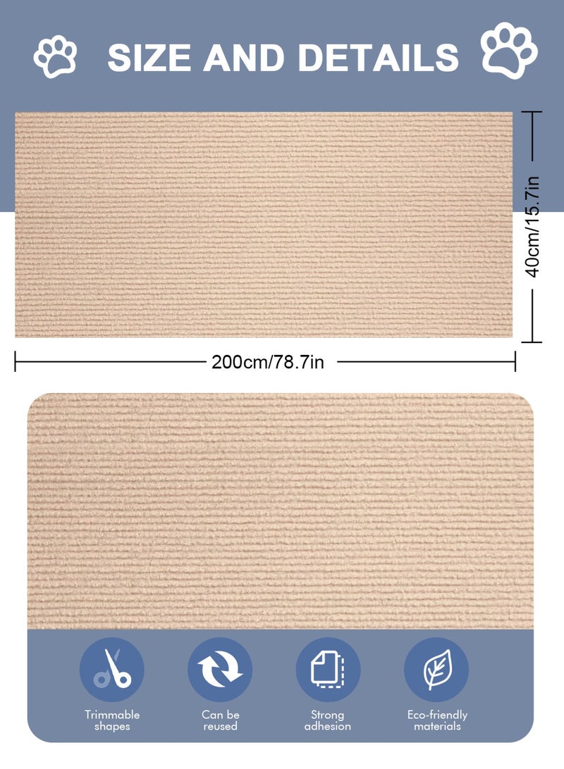 أوربازار واقي أثاث ضد خدش القطط، سجادة ذاتية اللصق قابلة للقص، سجادة خدش للقطط يمكنك صنعها بنفسك لتغطية برج القطط وحامي الأريكة من مخالب القطط (78.7 × 15.8 بوصة كاكي) - Image 2