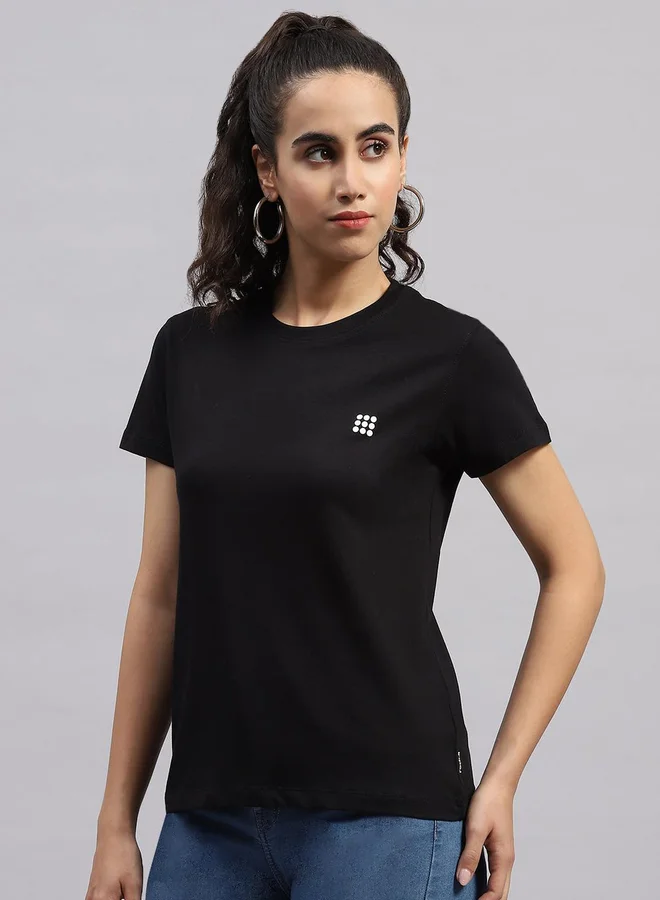 Rock.it Women Black Solid Round Neck Short Sleeve Top