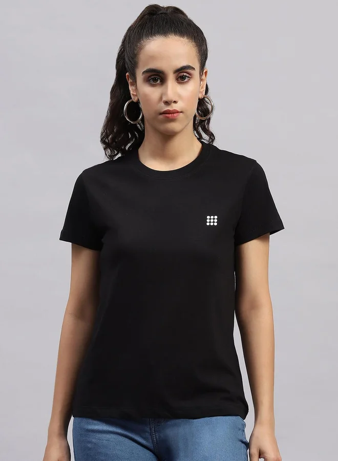 Rock.it Women Black Solid Round Neck Short Sleeve Top