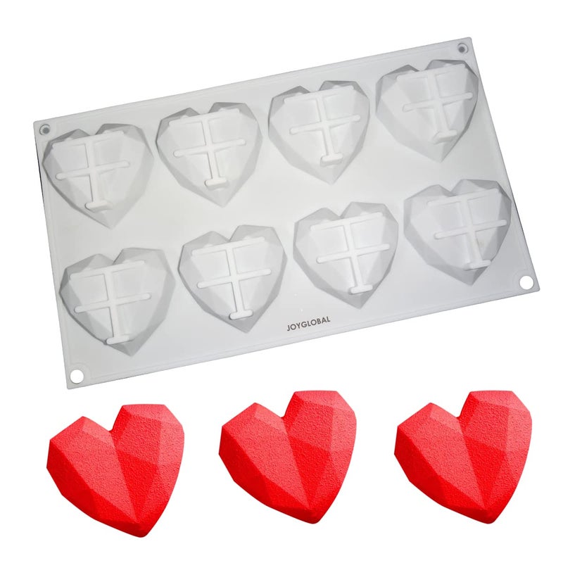 JoyGlobal Silicone 8 Cavity Diamond Heart Chocolate Dessert Ice Cream Baking All Purpose Mold - Image 2