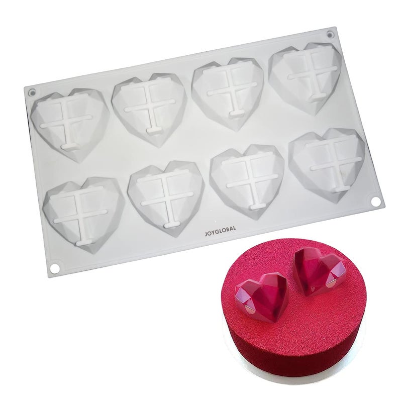 JoyGlobal Silicone 8 Cavity Diamond Heart Chocolate Dessert Ice Cream Baking All Purpose Mold - Image 1