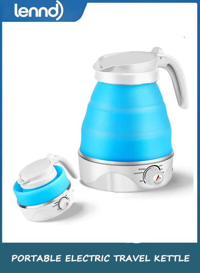 LENND Portable Electric Travel Kettle, 600ml Collapsible Silicone Kettle with Temperature Adjustment Function for Camping, Hotels and Travel (BLUE) - Image 1