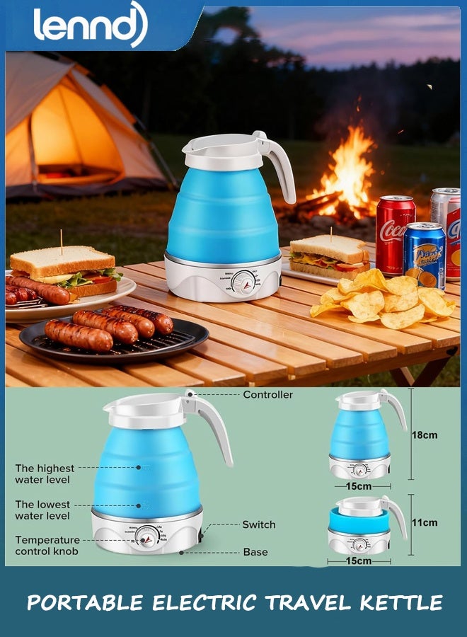 LENND Portable Electric Travel Kettle, 600ml Collapsible Silicone Kettle with Temperature Adjustment Function for Camping, Hotels and Travel (BLUE) - Image 2