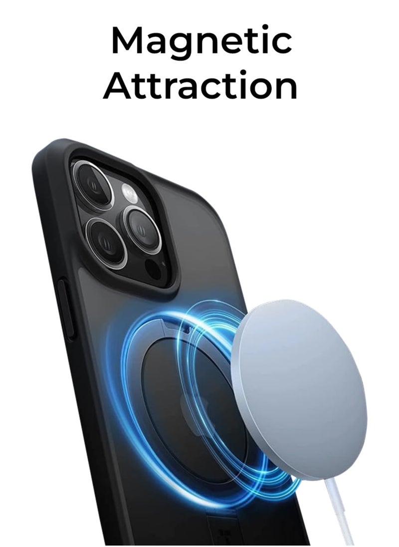 iPhone 15 Pro Max Case 360°Rotatable Magnetic Ring Stand & Holder, High Grade Shockproof Back Phone Case Black