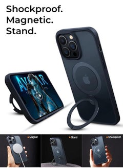glassology iPhone 15 Pro Max Case 360°Rotatable Magnetic Ring Stand & Holder, High Grade Shockproof Back Phone Case Black  - Image 4