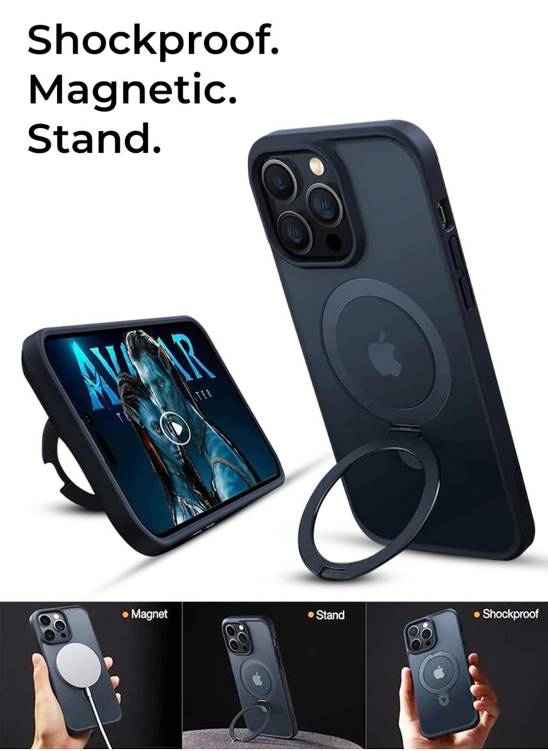 iPhone 15 Pro Max Case 360°Rotatable Magnetic Ring Stand & Holder, High Grade Shockproof Back Phone Case Black