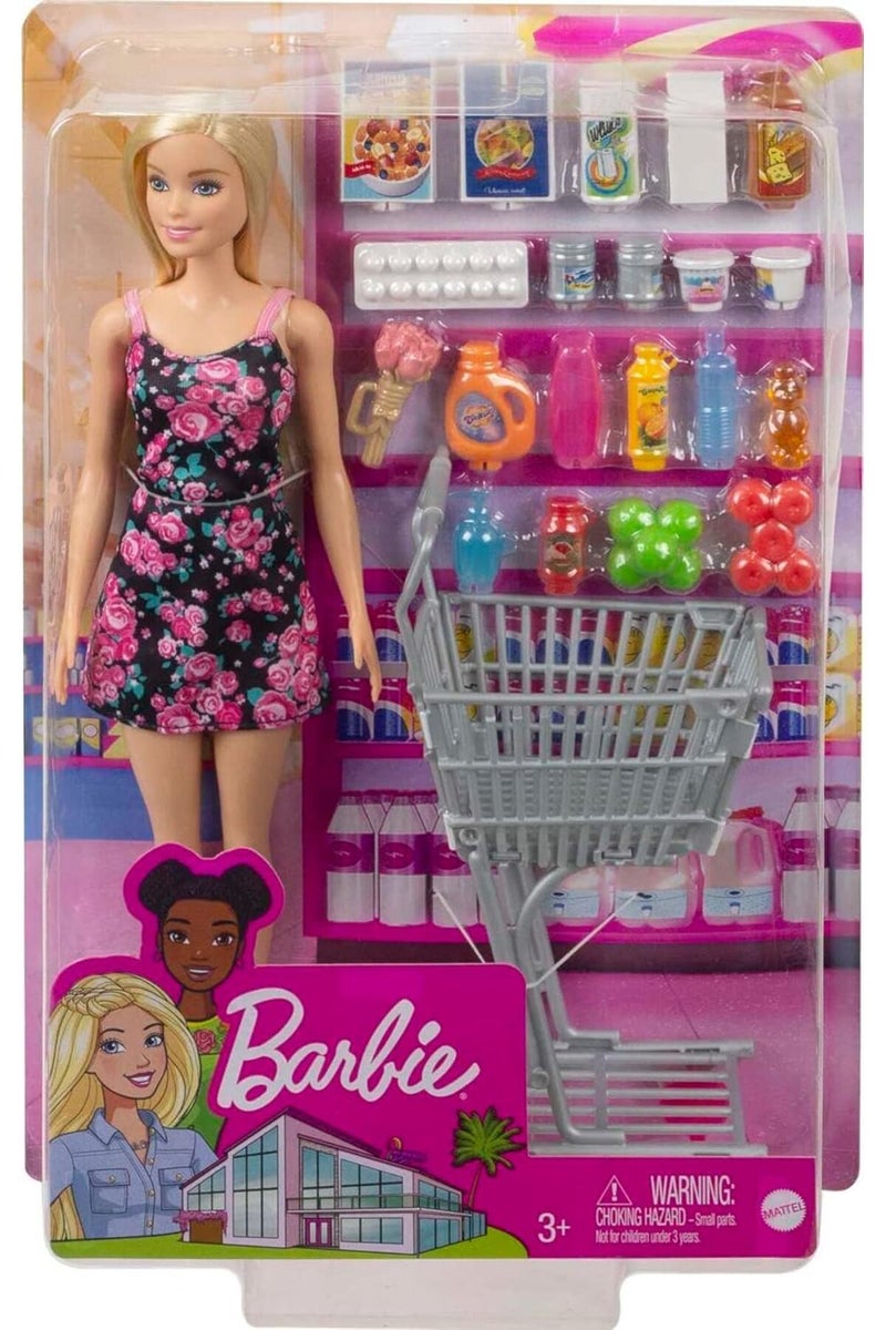 Barbie Doll and Supermarket Set, with Shopping Cart and 20 Pieces, 3 to 7 Year Olds - Image 4