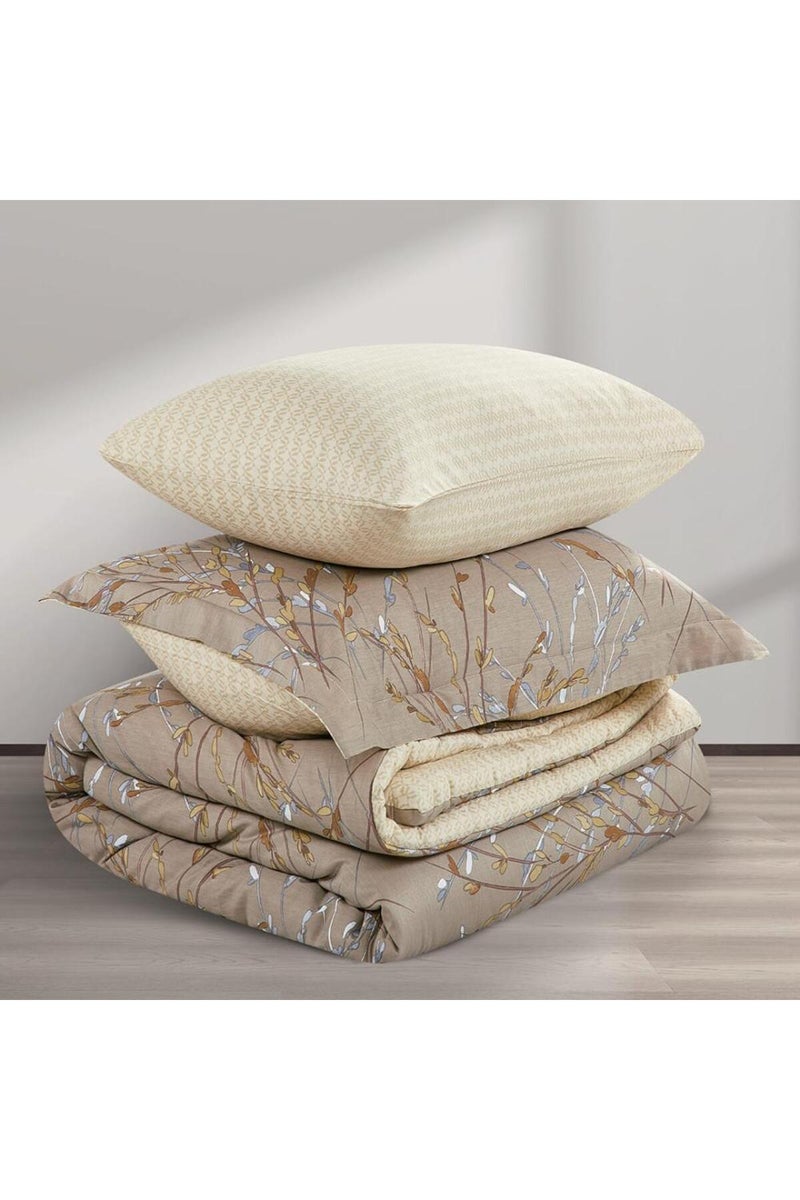 ميلين طقم مفرش سرير صيفي مفرد ونص قطن 100% - 4 قطع – يناسب سرير بمقاس 200x120 - فاليريا - بني - كريمي - Image 3