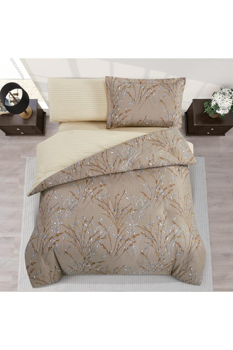 ميلين طقم مفرش سرير صيفي مفرد ونص قطن 100% - 4 قطع – يناسب سرير بمقاس 200x120 - فاليريا - بني - كريمي - Image 2