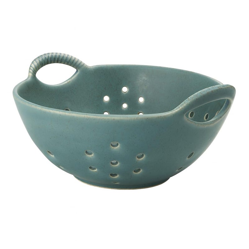 Amitofo Matte Glaze Ceramic Berry Colander Bowl with Handles â€“ 8.5" Handle-to-Handle Ã— 8" Bowl Dia Ã— 3.3" High â€“ Rustic Stoneware Drain Bowl for Fruit, Berries, and Kitchen Decor (Matte Green) - Image 1