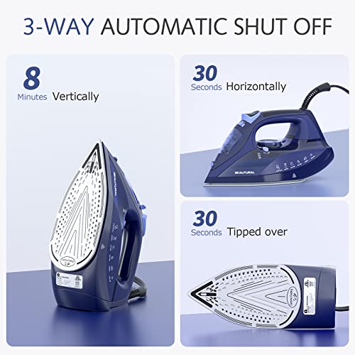 BEAUTURAL Steam Iron for Clothes with Precision Thermostat Dial, Ceramic Coated Soleplate, 3-Way Auto-Off, Self-Cleaning, Anti-Calcium, Anti-Drip Blue - Image 5