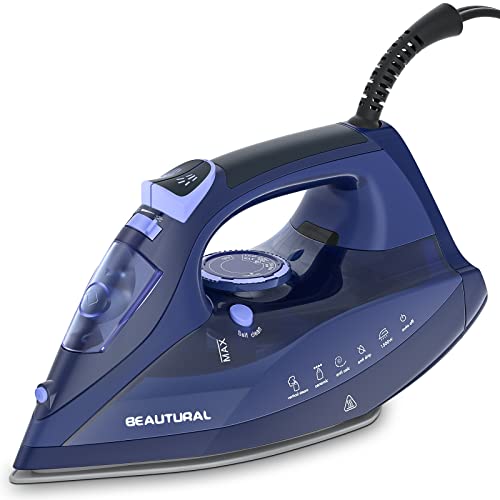 BEAUTURAL Steam Iron for Clothes with Precision Thermostat Dial, Ceramic Coated Soleplate, 3-Way Auto-Off, Self-Cleaning, Anti-Calcium, Anti-Drip Blue - Image 1