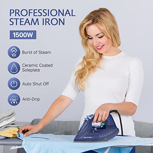BEAUTURAL Steam Iron for Clothes with Precision Thermostat Dial, Ceramic Coated Soleplate, 3-Way Auto-Off, Self-Cleaning, Anti-Calcium, Anti-Drip Blue - Image 2
