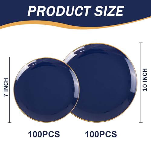 PULOTE 200 Pieces Blue Plastic Plates Navy Blue and Gold Disposable Include 100PCS 10 inch Dinner 100PCS 7 inch Dessert Plate for Party Hanukkah - Image 5