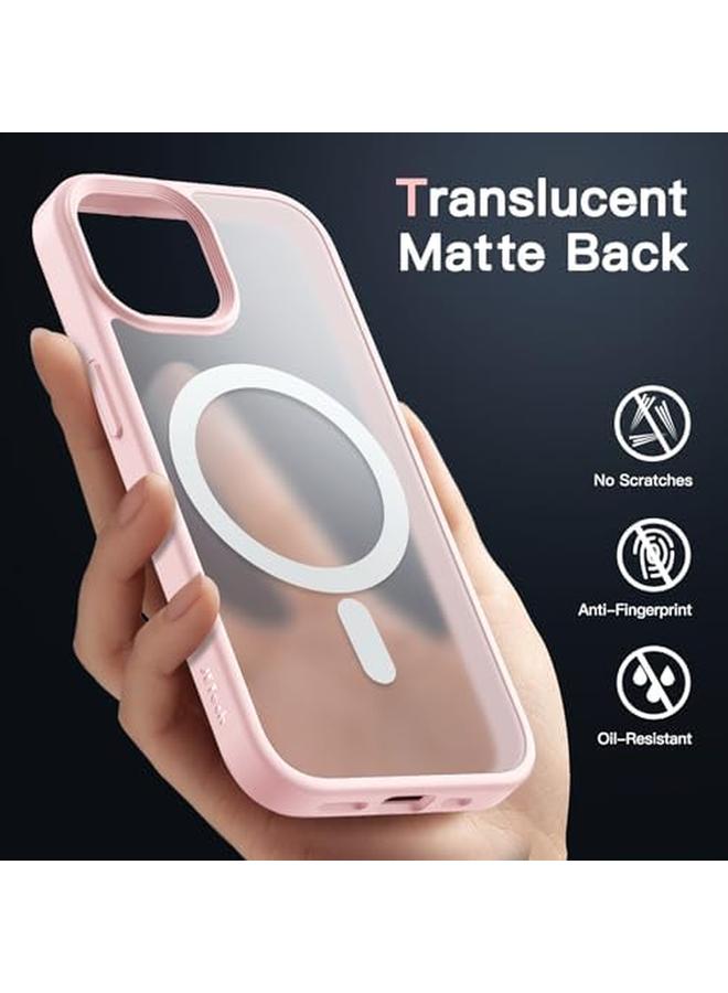 جي تيك جراب مغناطيسي لهاتف Iphone 15 Plus مقاس 6.7 بوصة متوافق مع Magsafe، غطاء خلفي شفاف غير لامع رفيع مقاوم للصدمات، وردي - Image 4