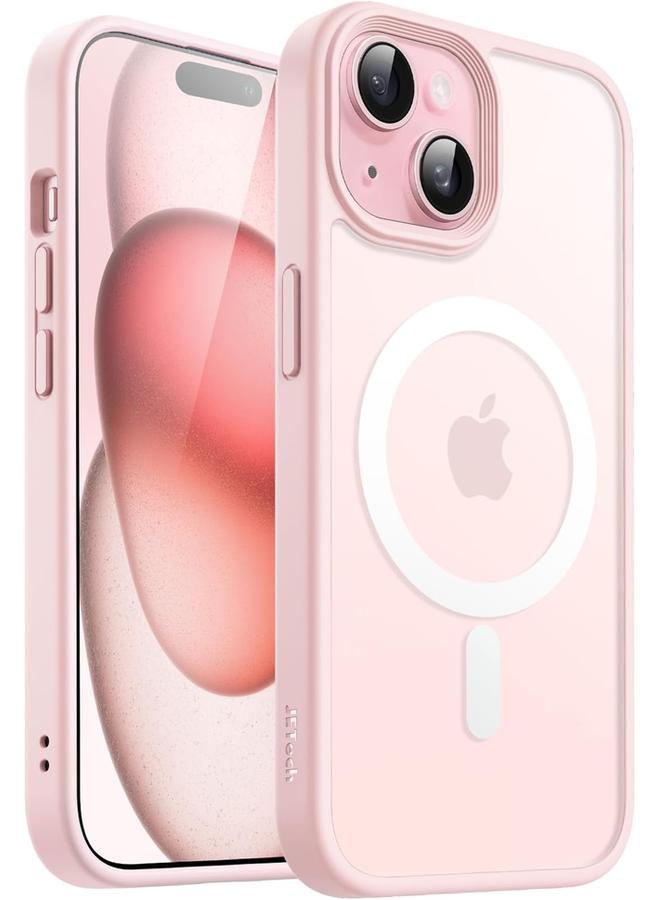 جي تيك جراب مغناطيسي لهاتف Iphone 15 Plus مقاس 6.7 بوصة متوافق مع Magsafe، غطاء خلفي شفاف غير لامع رفيع مقاوم للصدمات، وردي - Image 1