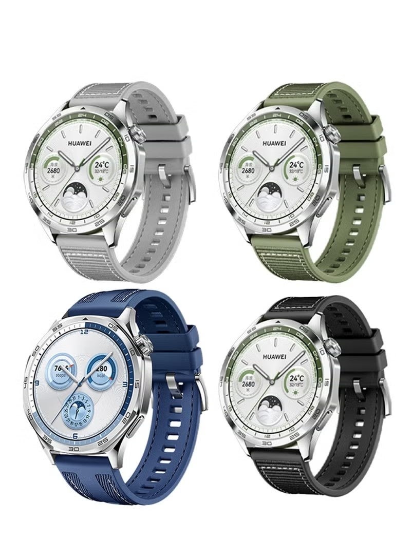 4Pcs Nylon braided Silicone Sport Watch Strap/Watchband for Huawei Watch GT5/GT4 4 46MM Black+Blue+Green+Grey（22mm） - Image 1