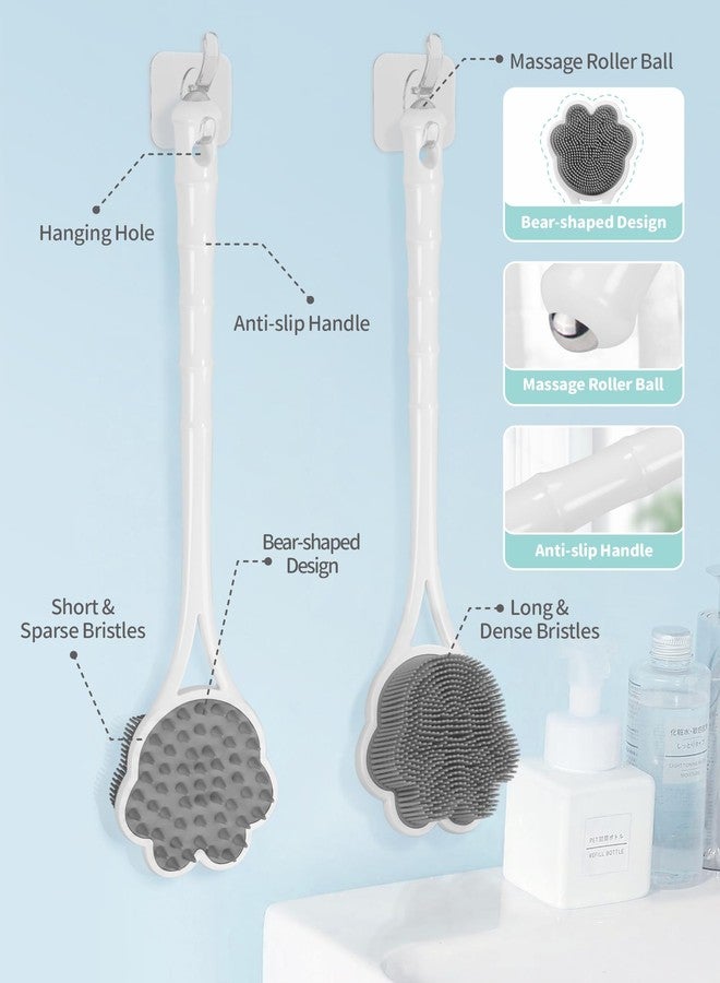 Manmihealth 15.7" Cute Silicone Back Scrubber with Long-Handle, Dual Use Back Brush for Shower with Super-Soft Silicone Bristles, Paw-Shaped Shower Body Scrubber for Sensitive Skin (Gray) - Image 4