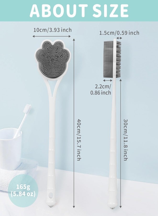 Manmihealth 15.7" Cute Silicone Back Scrubber with Long-Handle, Dual Use Back Brush for Shower with Super-Soft Silicone Bristles, Paw-Shaped Shower Body Scrubber for Sensitive Skin (Gray) - Image 2