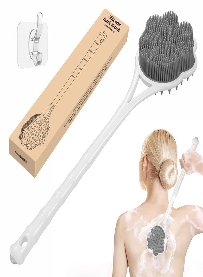 Manmihealth 15.7" Cute Silicone Back Scrubber with Long-Handle, Dual Use Back Brush for Shower with Super-Soft Silicone Bristles, Paw-Shaped Shower Body Scrubber for Sensitive Skin (Gray) - Image 1