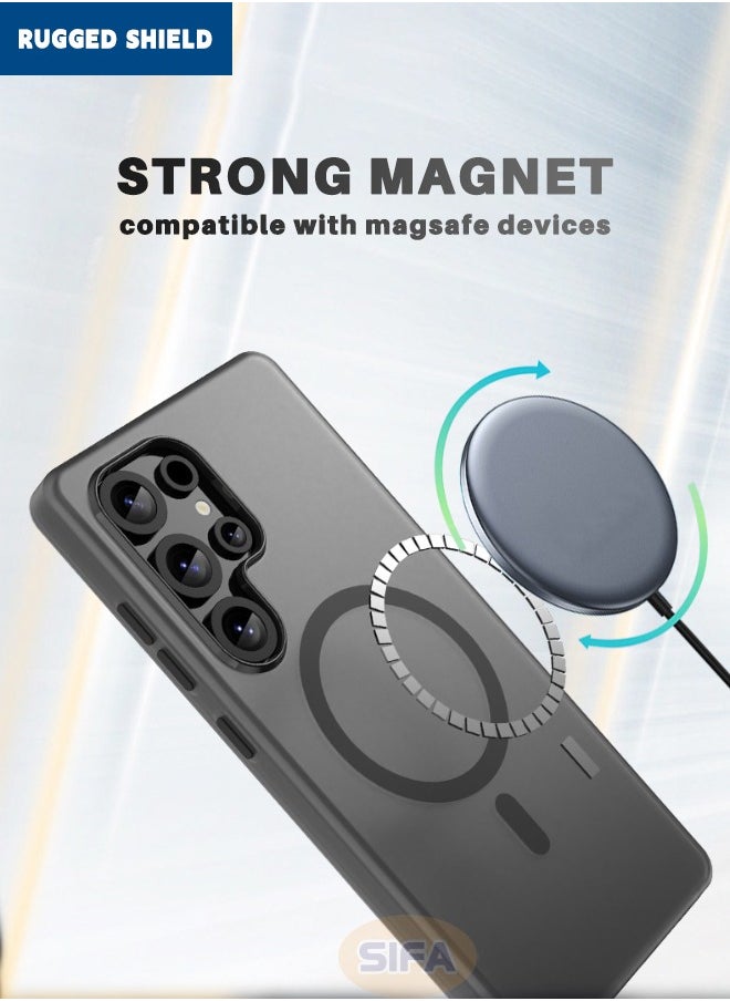 RUGGED SHIELD - Samsung Galaxy S25 Ultra Cover, [Magsafe Compatible][Anti-Drop Shockproof][Anti-Slip][No Yellowing] Slim Skin Friendly Frosted Hard Case for Galaxy S25 Ultra, Translucent Black - Image 1