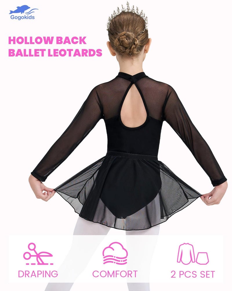 Gogokids Ballet Leotards for Girls Long Sleve Lace Leotards Toddler Dance Dress with Removable Skirt Combo for 3-12 Years - Image 4