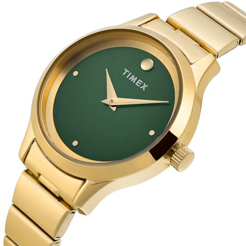 TIMEX Classics Analog Watch for Women with Green Round Dial & Gold Stainless Steel Bracelet Band Water Resistant Women's Wrist Watches - TWTL13702 - Image 3