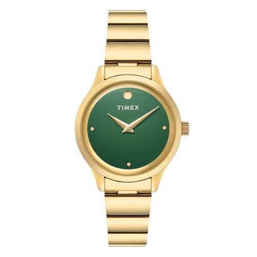 TIMEX Classics Analog Watch for Women with Green Round Dial & Gold Stainless Steel Bracelet Band Water Resistant Women's Wrist Watches - TWTL13702 - Image 1