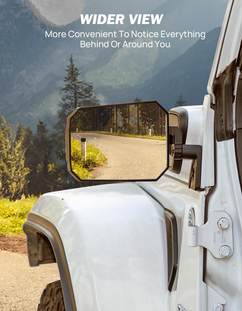 JOYTUTUS Mirrors Doors Off Compatible with Wrangler JL Gladiator JT 2018-2026, Wrangler JL Side Mirrors with Doors Off Wider View No Vibrate & Wobble (Patented), Not Fit Doors On - Image 2