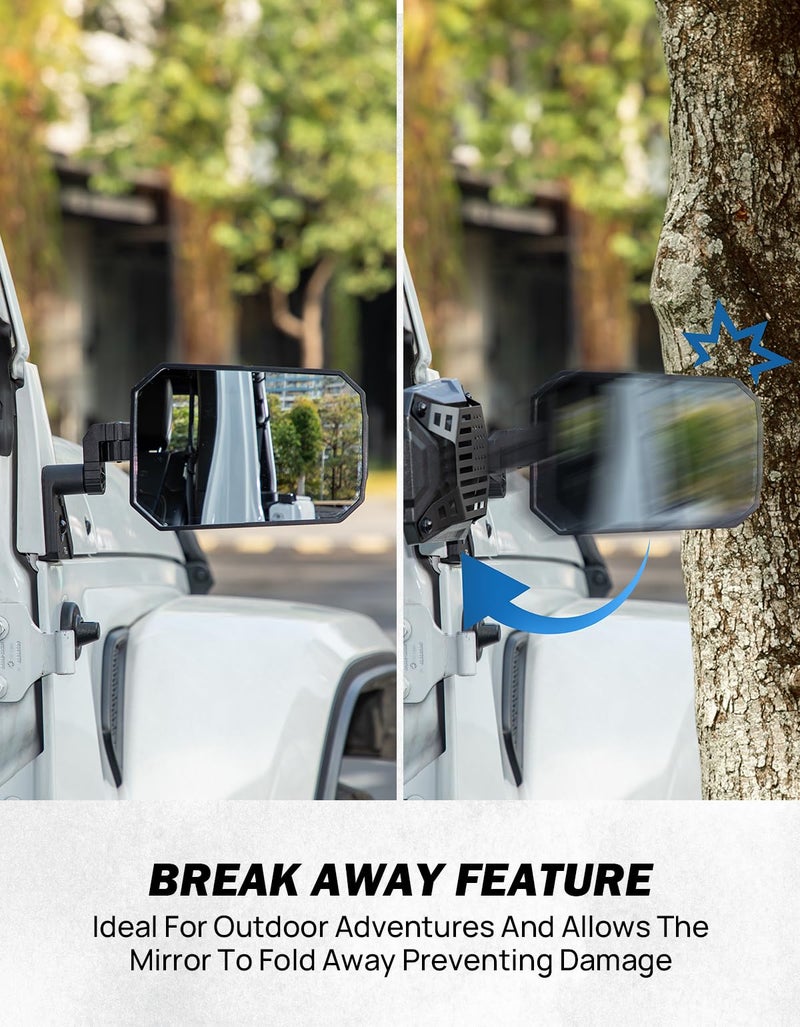 JOYTUTUS Mirrors Doors Off Compatible with Wrangler JL Gladiator JT 2018-2026, Wrangler JL Side Mirrors with Doors Off Wider View No Vibrate & Wobble (Patented), Not Fit Doors On - Image 4