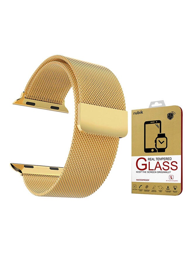 NIBEMINENT Stainless Steel Wrist Band For Apple Watch 44 mm Gold - Image 1