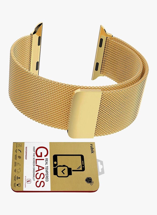 NIBEMINENT Stainless Steel Wrist Band For Apple Watch 44 mm Gold - Image 2