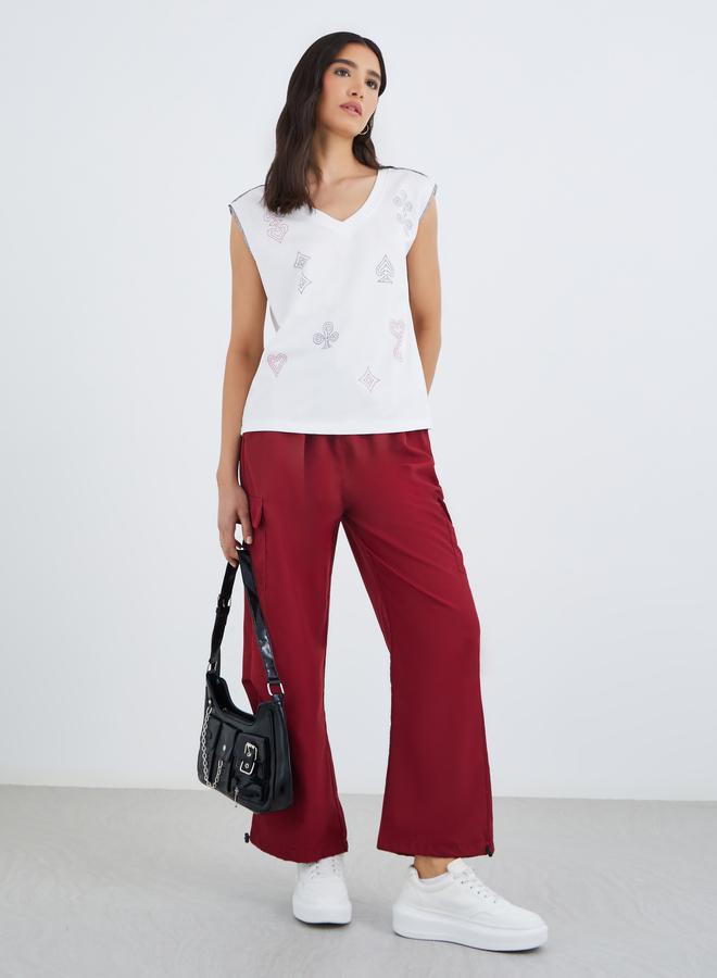 Take Two Graphic Print V Neck T-Shirt with Overlock Seam - Image 2