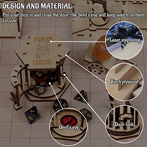 CZYY DND Dice Jail Prison with Polyhedral Dice Set Wood Cage for Your Bad Dice Dice Jail A - Image 5