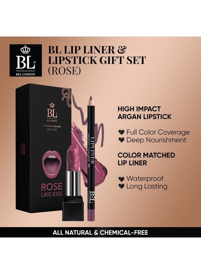 BL Color Matched Lip Liner & Lipstick Set (Rose) - Full-Coverage Argan Long Lasting Lipstick and Lip Liner Set With Natural Oils for Nourishment, Hydration, & Protection - Chemical-Free - Image 2