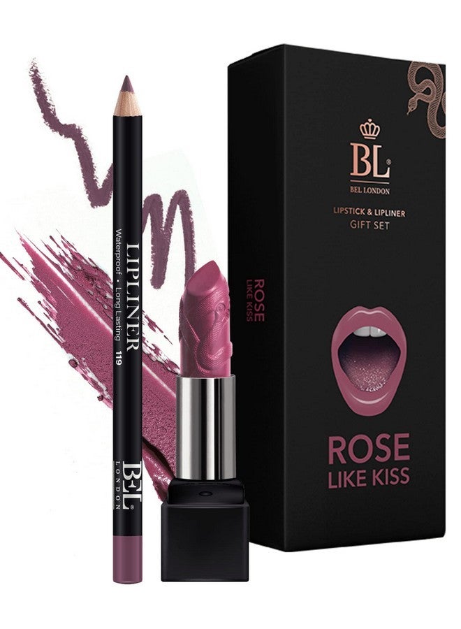BL Color Matched Lip Liner & Lipstick Set (Rose) - Full-Coverage Argan Long Lasting Lipstick and Lip Liner Set With Natural Oils for Nourishment, Hydration, & Protection - Chemical-Free - Image 1