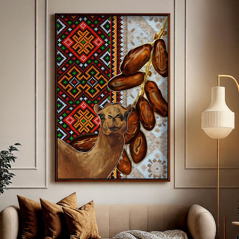 ماركتنا لوحة قماشية بتصميم الفن النجدي مع برواز مجوف مقاس (60×90) قطعة واحدة - Image 1