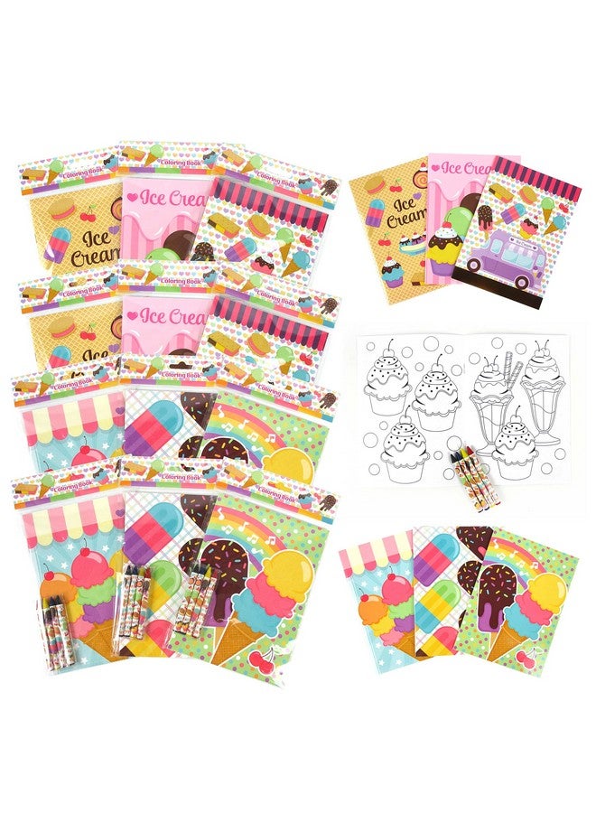 TINYMILLS Tiny Mills Ice Cream Coloring Books with Crayons Party Favors with 12 Coloring Books and 48 Crayons, Favor Bag Filler, Carnival Giveaways - Image 1