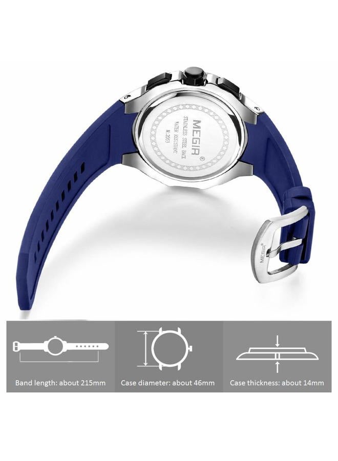 MEGIR Men's Sports Analogue Army Military Chronograph Luminous Quartz Watch with Stylish Blue Silicone Strap for Gifts (2053 Blue) - Image 5